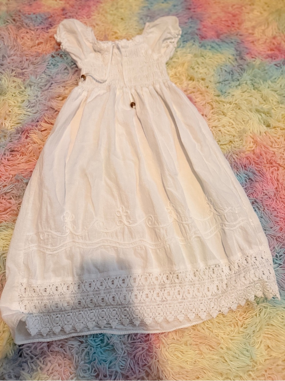 Little Girls' White Embroidered Lace-Trim Dress